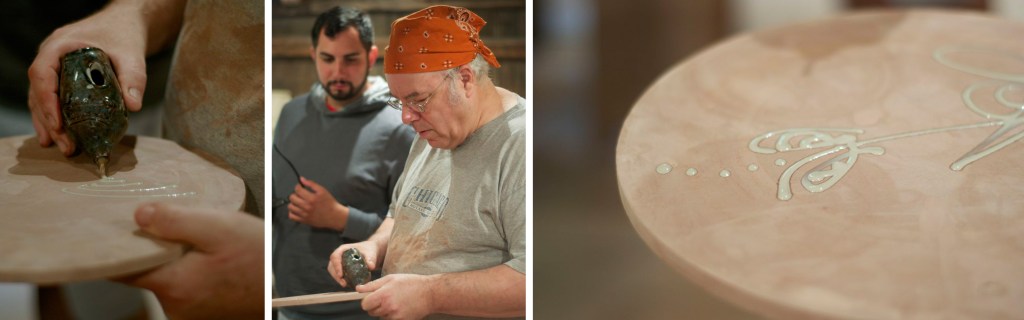 There are many different markings and designs on plates that denote their historical significance.  Guy is influenced a lot by history whether it’s an 18th century English pot or a centuries old Asian vase; he finds his inspiration in their design and function.  