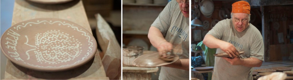 He couldn’t really chat with us in his shop, he was actually working that day, so invited us into his studio to chat with him.  He was working on some plates for a customer in town.  
